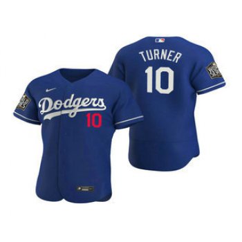 Men's Los Angeles Dodgers #10 Justin Turner Royal 2020 World Series Authentic Flex Nike Jersey