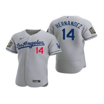 Men's Los Angeles Dodgers #14 Enrique Hernandez Gray 2020 World Series Authentic Road Flex Nike Jersey