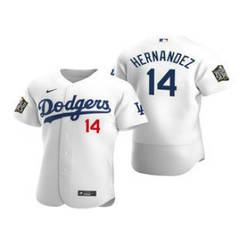 Men's Los Angeles Dodgers #14 Enrique Hernandez White 2020 World Series Authentic Flex Nike Jersey