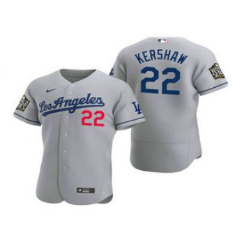 Men's Los Angeles Dodgers #22 Clayton Kershaw Gray 2020 World Series Authentic Road Flex Nike Jersey