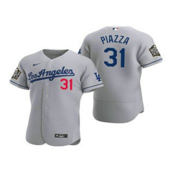 Men's Los Angeles Dodgers #31 Mike Piazza Gray 2020 World Series Authentic Road Flex Nike Jersey