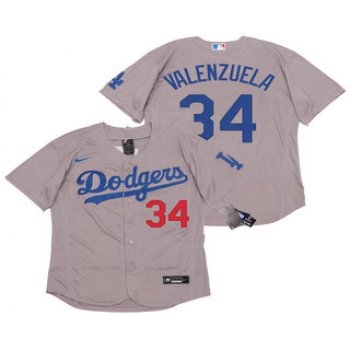 Men's Los Angeles Dodgers #34 Fernando Valenzuela Gray Stitched MLB Flex Base Nike Jersey