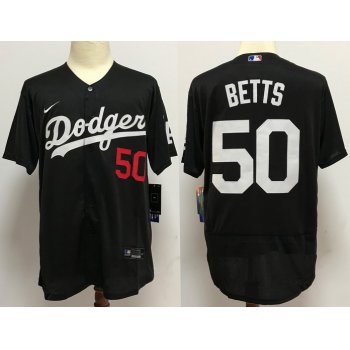 Men's Los Angeles Dodgers #50 Mookie Betts Black Stitched MLB Flex Base Nike Jersey