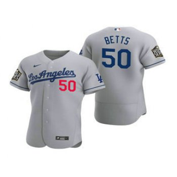 Men's Los Angeles Dodgers #50 Mookie Betts Gray 2020 World Series Authentic Road Flex Nike Jersey