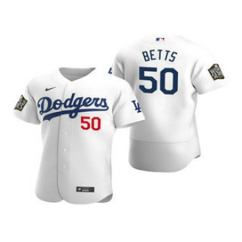 Men's Los Angeles Dodgers #50 Mookie Betts White 2020 World Series Authentic Flex Nike Jersey