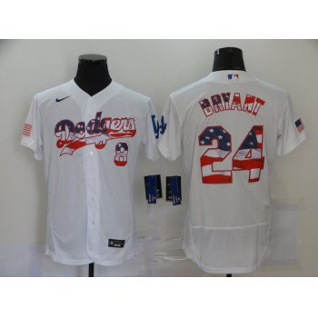 Men's Los Angeles Dodgers #8 #24 Kobe Bryant White USA Flag Stitched MLB Flex Base Nike Jersey