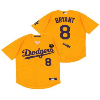 Men's Los Angeles Dodgers #8 Kobe Bryant Yellow KB Patch Stitched MLB Cool Base Nike Jersey