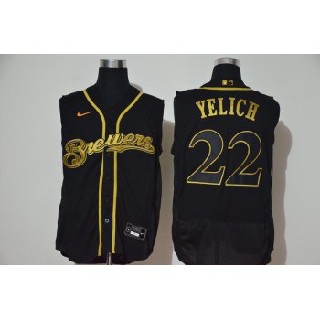 Men's Milwaukee Brewers #22 Christian Yelich Black Golden 2020 Cool and Refreshing Sleeveless Fan Stitched Flex Nike Jersey