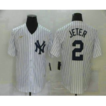 Men's New York Yankees #2 Derek Jeter White Throwback Stitched MLB Cool Base Nike Jersey