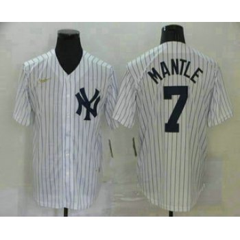 Men's New York Yankees #7 Mickey Mantle White Throwback Stitched MLB Cool Base Nike Jersey