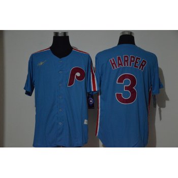 Men's Philadelphia Phillies #3 Bryce Harper Light Blue Cooperstown Collection Stitched MLB Nike Jersey