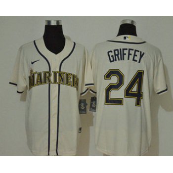 Men's Seattle Mariners #24 Ken Griffey Jr. Cream Navy Blue Name Stitched MLB Cool Base Nike Jersey