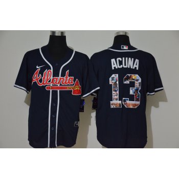 Men's Atlanta Braves #13 Ronald Acuna Jr. Navy Blue Unforgettable Moment Stitched Fashion MLB Cool Base Nike Jersey