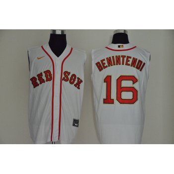 Men's Boston Red Sox #16 Andrew Benintendi White With Gold 2020 Cool and Refreshing Sleeveless Fan Stitched MLB Nike Jersey