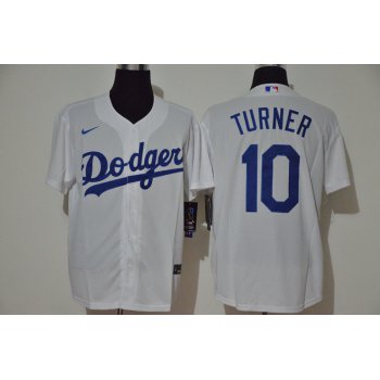 Men's Los Angeles Dodgers #10 Justin Turner White Stitched MLB Cool Base Nike Jersey