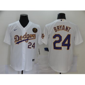 Men's Los Angeles Dodgers #24 Kobe Bryant White With Purple Name KB Patch Stitched MLB Cool Base Nike Jersey