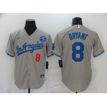 Men's Los Angeles Dodgers #8 Kobe Bryant Grey KB Patch Stitched MLB Cool Base Nike Jersey