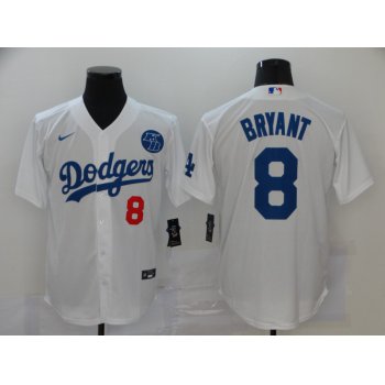 Men's Los Angeles Dodgers #8 Kobe Bryant White KB Patch Stitched MLB Cool Base Nike Jersey