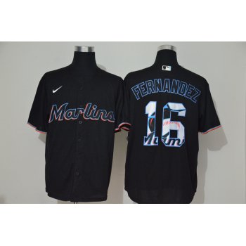 Men's Miami Marlins #16 Jose Fernandez Black Team Logo Stitched MLB Cool Base Nike Jersey