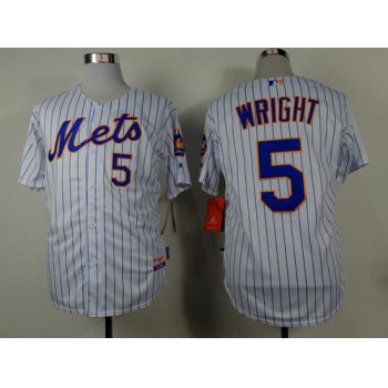 New York Mets #5 David Wright White Pinstripe Jersey