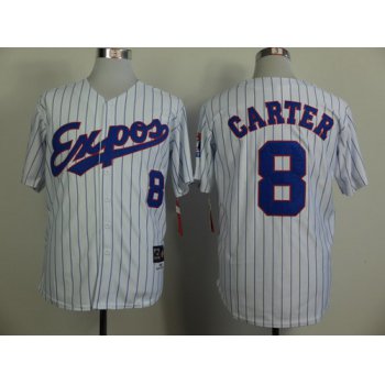 Montreal Expos #8 Gray Carter 1982 White Pinstripe Throwback Jersey