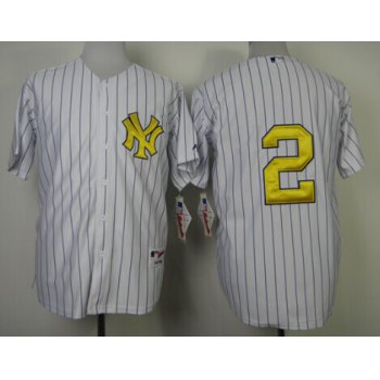 New York Yankees #2 Derek Jeter White With Gold Jersey