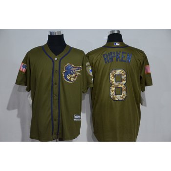 Men's Baltimore Orioles #8 Cal Ripken Retired Green Salute to Service Majestic Baseball Jersey