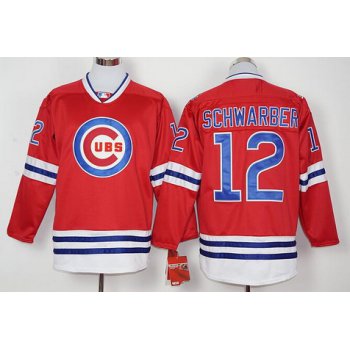 Men's Chicago Cubs #12 Kyle Schwarber Red Long Sleeve Baseball Jersey