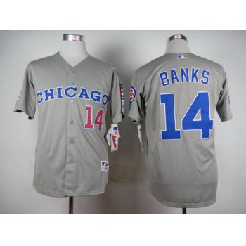 Men's Chicago Cubs #14 Ernie Banks 1990 Turn Back The Clock Gray Jersey With 1990 All-Star Patch