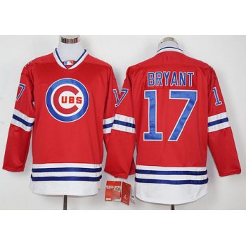 Men's Chicago Cubs #17 Kris Bryant Red Long Sleeve Baseball Jersey