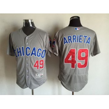 Men's Chicago Cubs #49 Jake Arrieta Gray Road 2016 Flexbase Majestic Baseball Jersey