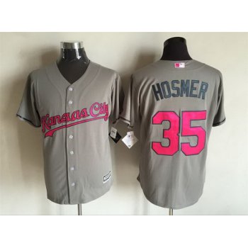 Men's Kansas City Royals #35 Eric Hosmer Gray With Pink 2016 Mother's Day Baseball Cool Base Jersey