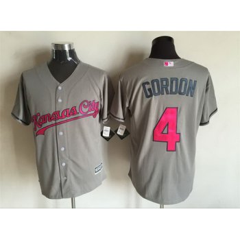 Men's Kansas City Royals #4 Alex Gordon Gray With Pink 2016 Mother's Day Baseball Cool Base Jersey