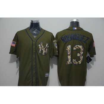 Men's New York Yankees #13 Alex Rodriguez Green Salute to Service Majestic Baseball Jersey