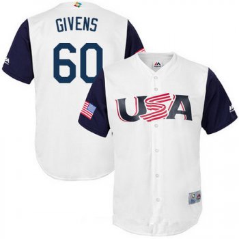 Men's Team USA Baseball Majestic #60 Mychal Givens White 2017 World Baseball Classic Stitched Replica Jersey