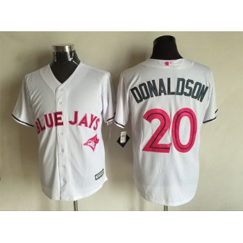 Men's Toronto Blue Jays #20 Josh Donaldson White With Pink 2016 Mother's Day Baseball Cool Base Jersey