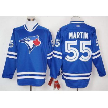 Men's Toronto Blue Jays #55 Russell Martin Blue Alternate Long Sleeve Baseball Jersey