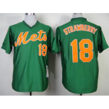 New York Mets #18 Darryl Strawberry 1985 Green Throwback Jersey