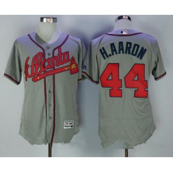 Men's Atlanta Braves #44 Hank Aaron Retired Gray Road Stitched MLB Majestic Flex Base Jersey