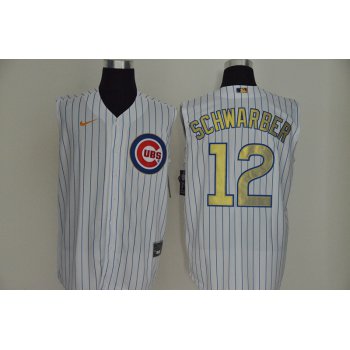 Men's Chicago Cubs #12 Kyle Schwarber White Gold 2020 Cool and Refreshing Sleeveless Fan Stitched MLB Nike Jersey