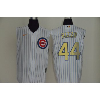 Men's Chicago Cubs #44 Anthony Rizzo White Gold 2020 Cool and Refreshing Sleeveless Fan Stitched MLB Nike Jersey