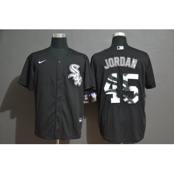 Men's Chicago White Sox #45 Michael Jordan Black Team Logo Stitched MLB Cool Base Nike Jersey