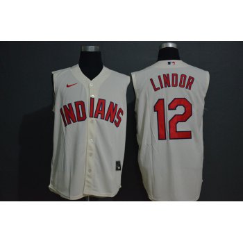 Men's Cleveland Indians #12 Francisco Lindor Cream 2020 Cool and Refreshing Sleeveless Fan Stitched MLB Nike Jersey