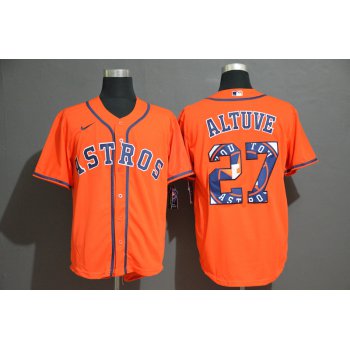 Men's Houston Astros #27 Jose Altuve Orange Team Logo Stitched MLB Cool Base Nike Jersey