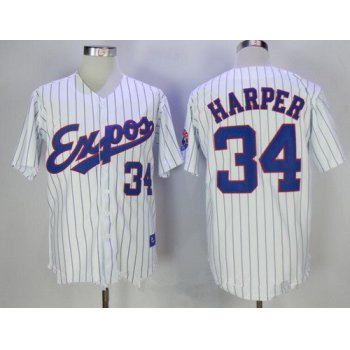 Men's Montreal Expos #34 Bryce Harper Majestic 1982 White Pinstripe Stitched MLB Cooperstown Collection Jersey