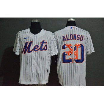 Men's New York Mets #20 Pete Alonso White Team Logo Stitched MLB Cool Base Nike Jersey