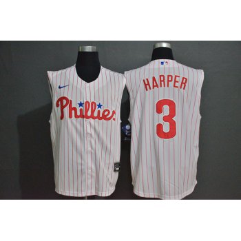 Men's Philadelphia Phillies #3 Bryce Harper White Pinstripe 2020 Cool and Refreshing Sleeveless Fan Stitched MLB Nike Jersey