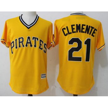 Men's Pittsburgh Pirates #21 Roberto Clemente Retired Yellow Stitched MLB Majestic Cool Base Jersey