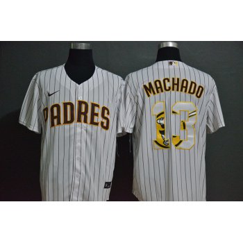 Men's San Diego Padres #13 Manny Machado White Team Logo Stitched MLB Cool Base Nike Jersey