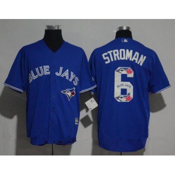 Men's Toronto Blue Jays #6 Marcus Stroman Royal Blue Team Logo Ornamented Stitched MLB Majestic Cool Base Jersey